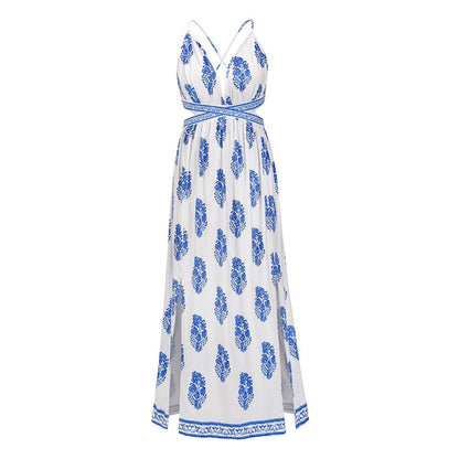 Sexy Split Front Backless Boho Lace Up Long Dresses-STYLEGOING