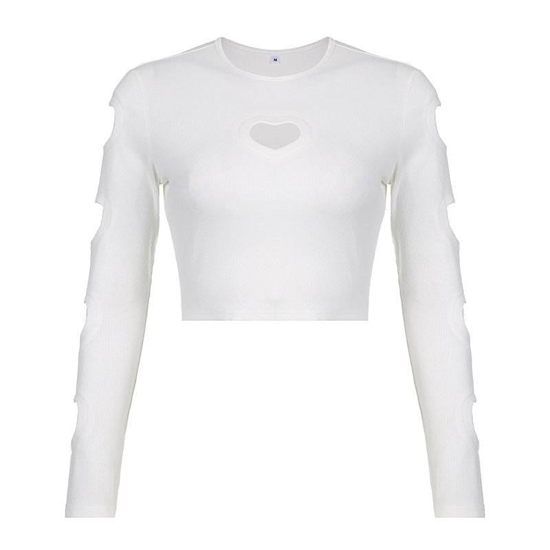 Sexy Hollow Out Sweetheart Design Midriff Baring Long Sleeves T Shirts