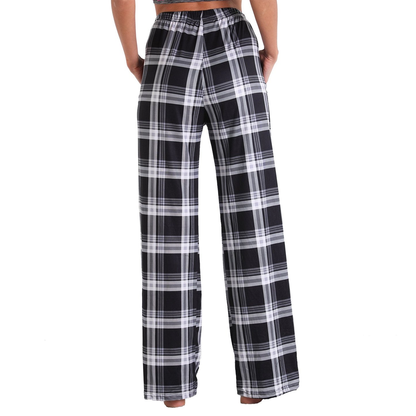 Causal Plaid Women Pajamas Pants Elastic Cord