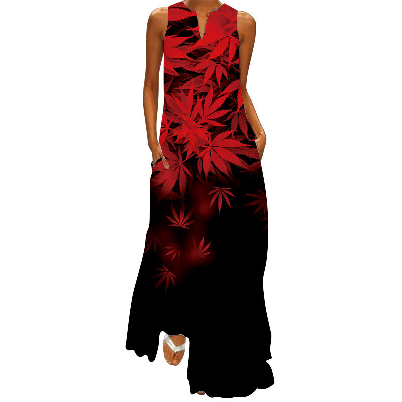 Vintage V Neck Sleeveless Long Dresses
