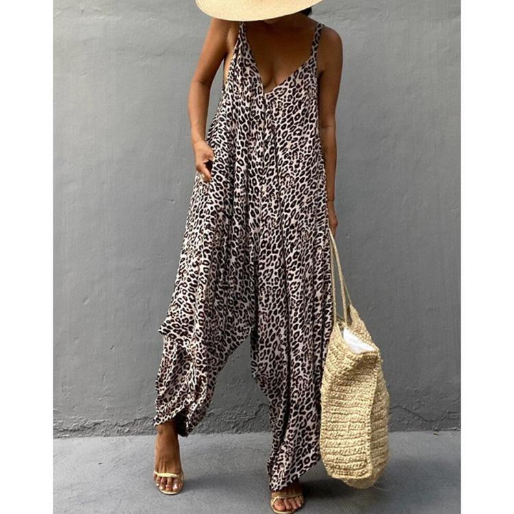 Plus Size Leopard Backless Jumpsuits-STYLEGOING