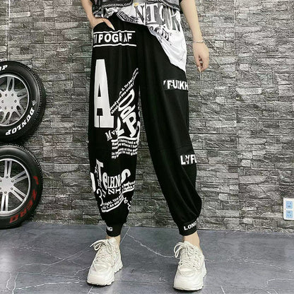 Casual Summer Letter Designed Women Plus Sizes Ankle-tied Pants