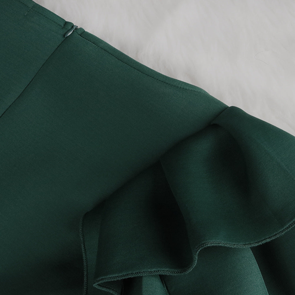 Sexy Ruffled Short Sleeves Women Green Evning Party Dresses
