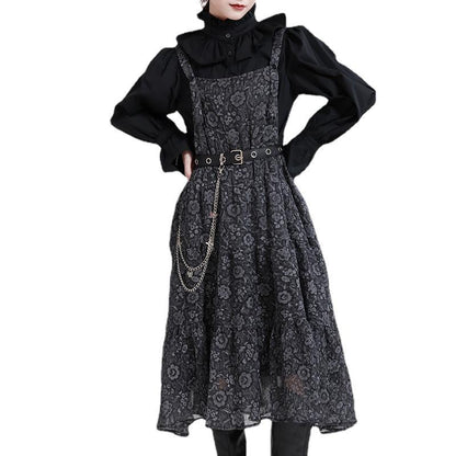 Black Adjustable Strap Floral Women Fall Dresses