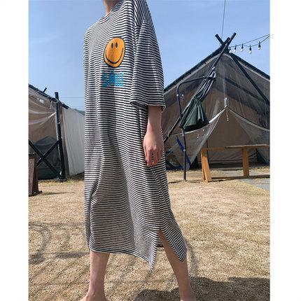 Summer Short Sleeves Striped T Shirt Dress-STYLEGOING