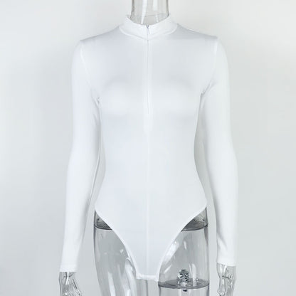 Sexy Fashion Long Sleeves Zipper Tight Jumpsuits Shirts
