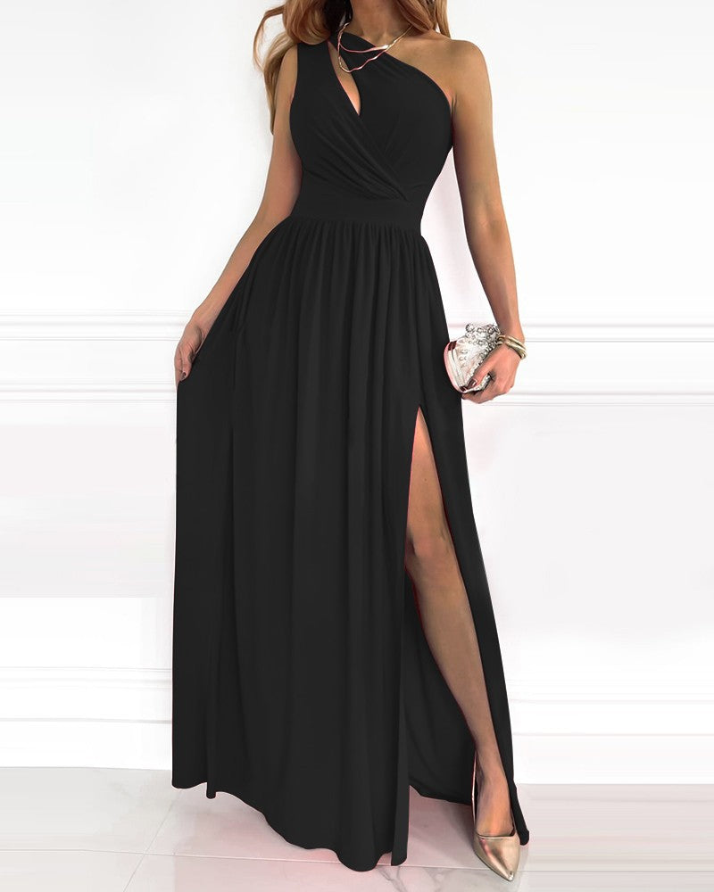 Sexy One Shoulder Split Front Summer Long Dresses