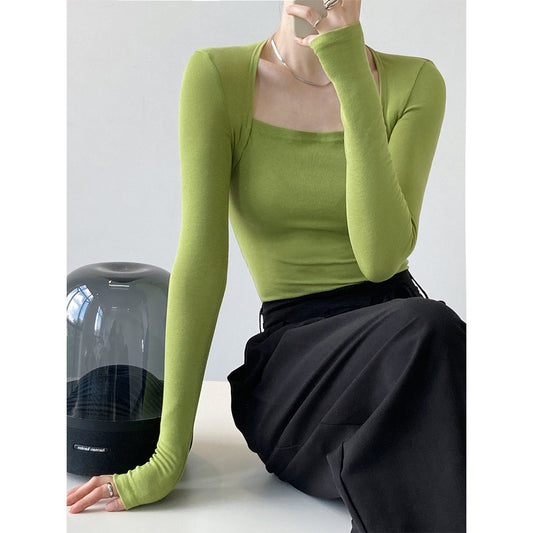 Women Sexy Square Neckline Long Sleeves T Shirts