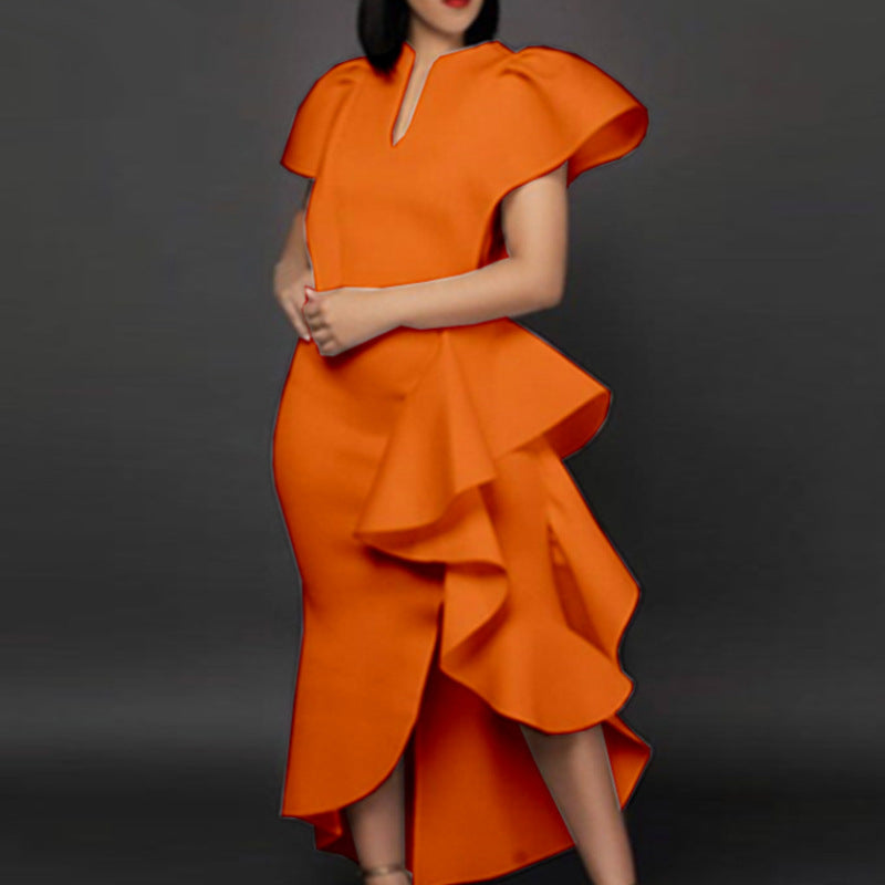 Irregular Women High Waist Ruffled Plus Sizes Dresses