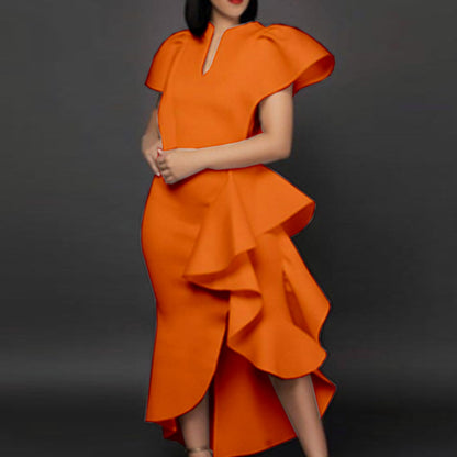 Irregular Women High Waist Ruffled Plus Sizes Dresses