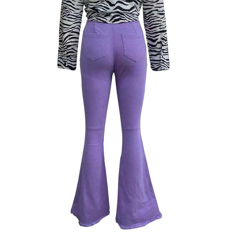 Sexy Broken Holes Trumpet Elastic Jeans