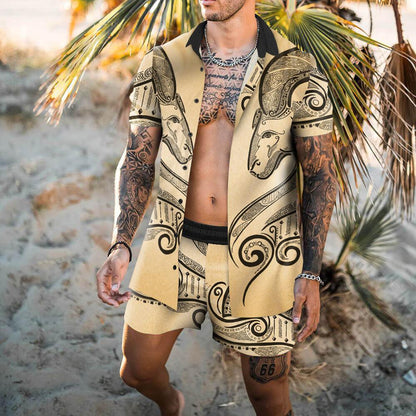Summer Casual Men's Top Shirts and Shorts Sets