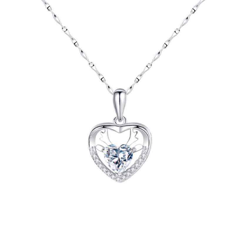 Christmas Elk Design Zircon Sterling Sliver Necklace