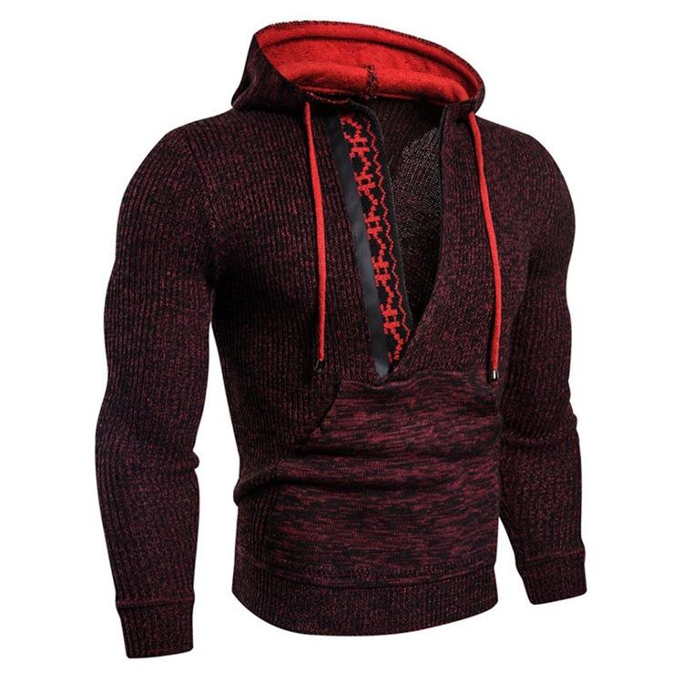 Men Knitting V Neck Zipper Hoody Sweaters-STYLEGOING