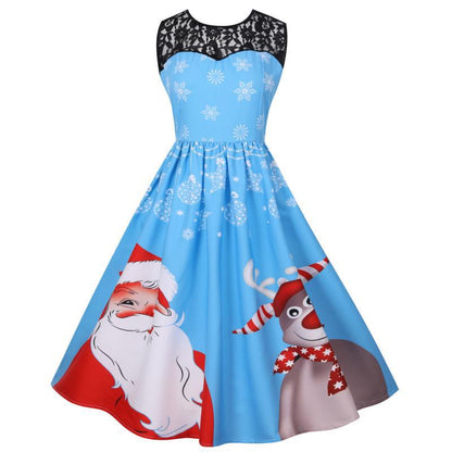 Merry Christmas Fashion Women Lace Sleeves Dresses