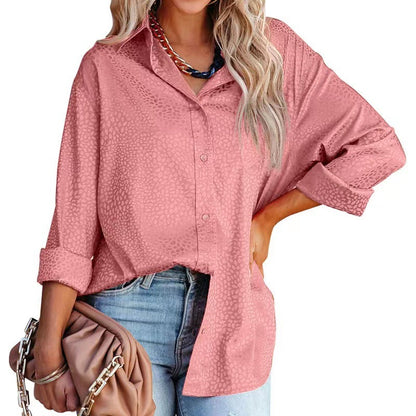 Leisure Satin Turnover Collar Long Sleeves Shirts