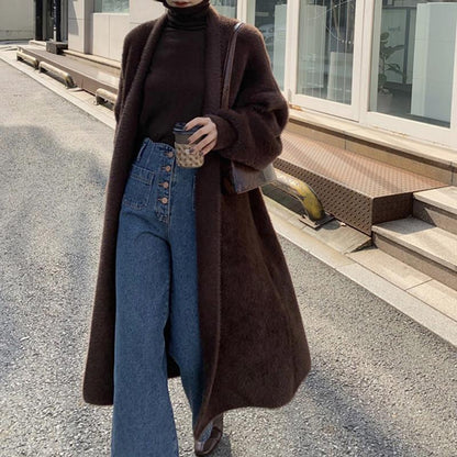 Women Winter Warm Velvet Long Cardigan Overcoat-STYLEGOING