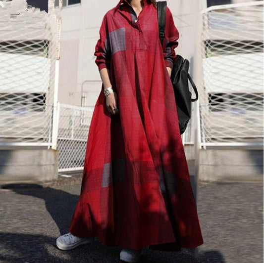 Women Vintage Linen Plus Sizes Long Cozy Dresses-STYLEGOING