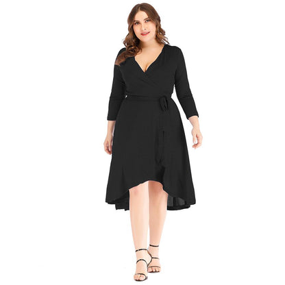 Plus Sizes V Neck Blue Women Fall Dresses-STYLEGOING