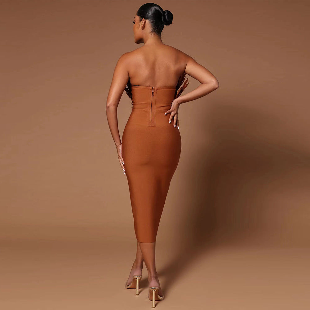 Sexy Designed Feather Sheath Evening Party Dresses