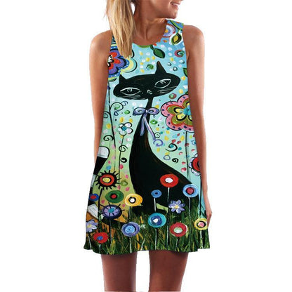 Summer 3D Floral Print Sleeveless Mini Short Dresses-STYLEGOING