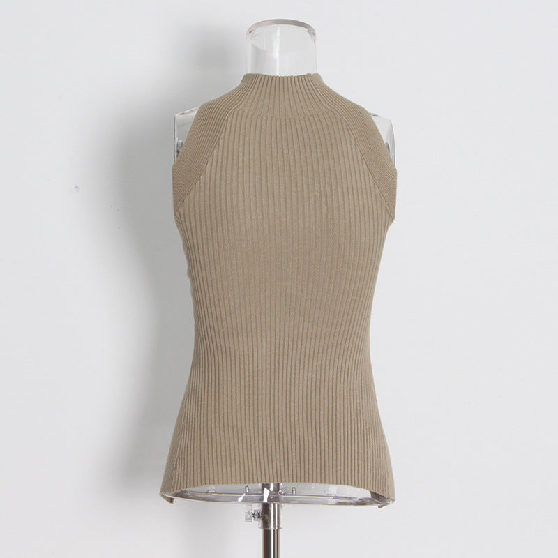 Designed High Neck Irregular Women Knitted Tank Tops
