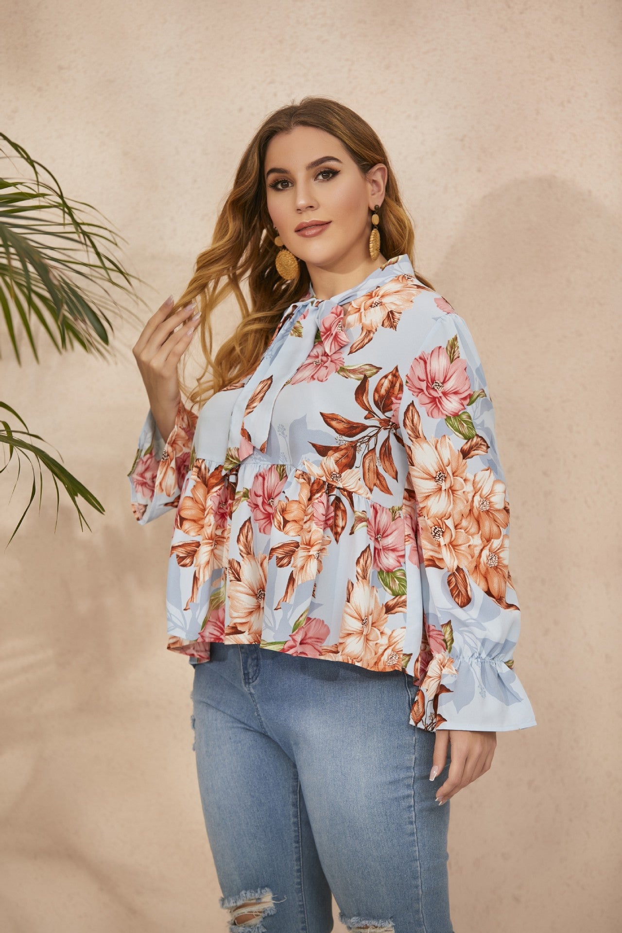 Fashion Floral Print Plus Sizes Long Sleeves Shirts