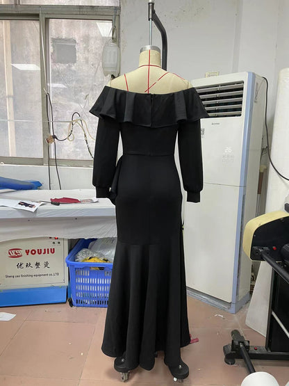 Off The Shoulder Black Long Evening Dresses