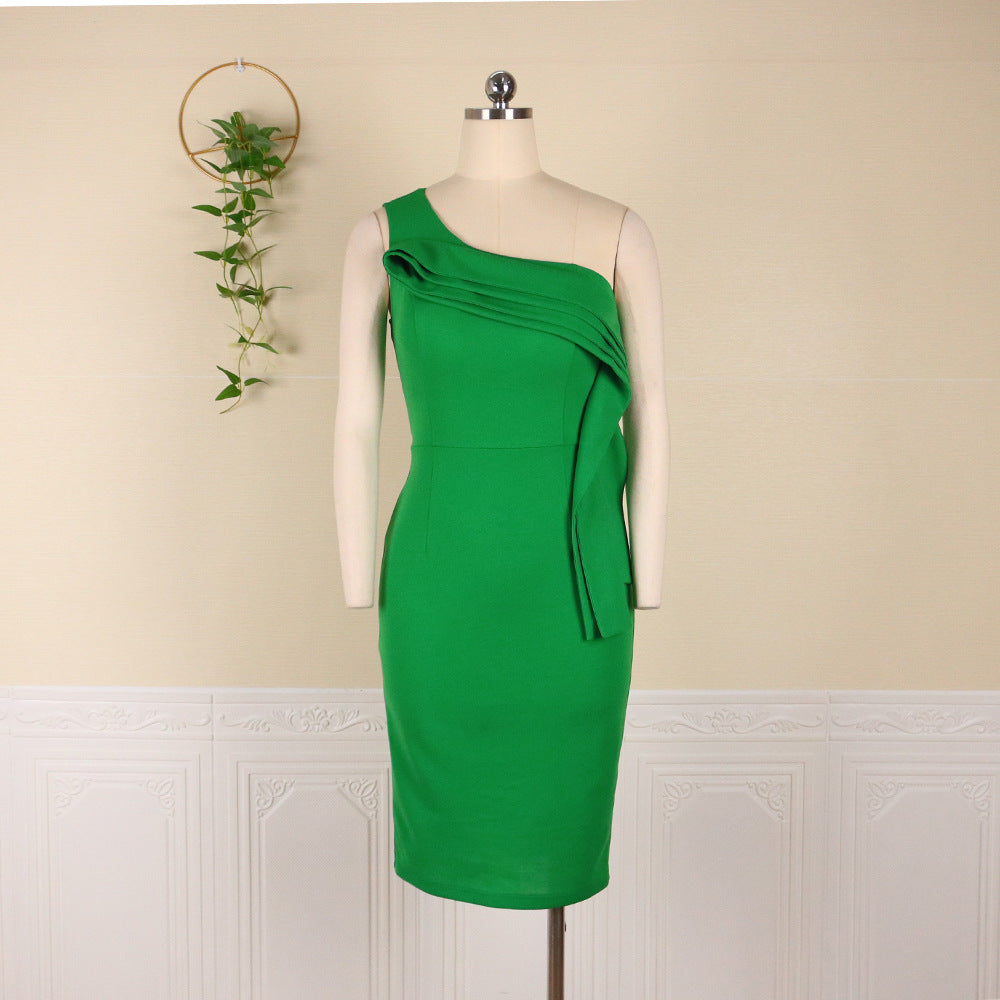 Sexy One Shoulder High Waist Office Lady Sheath Dresses