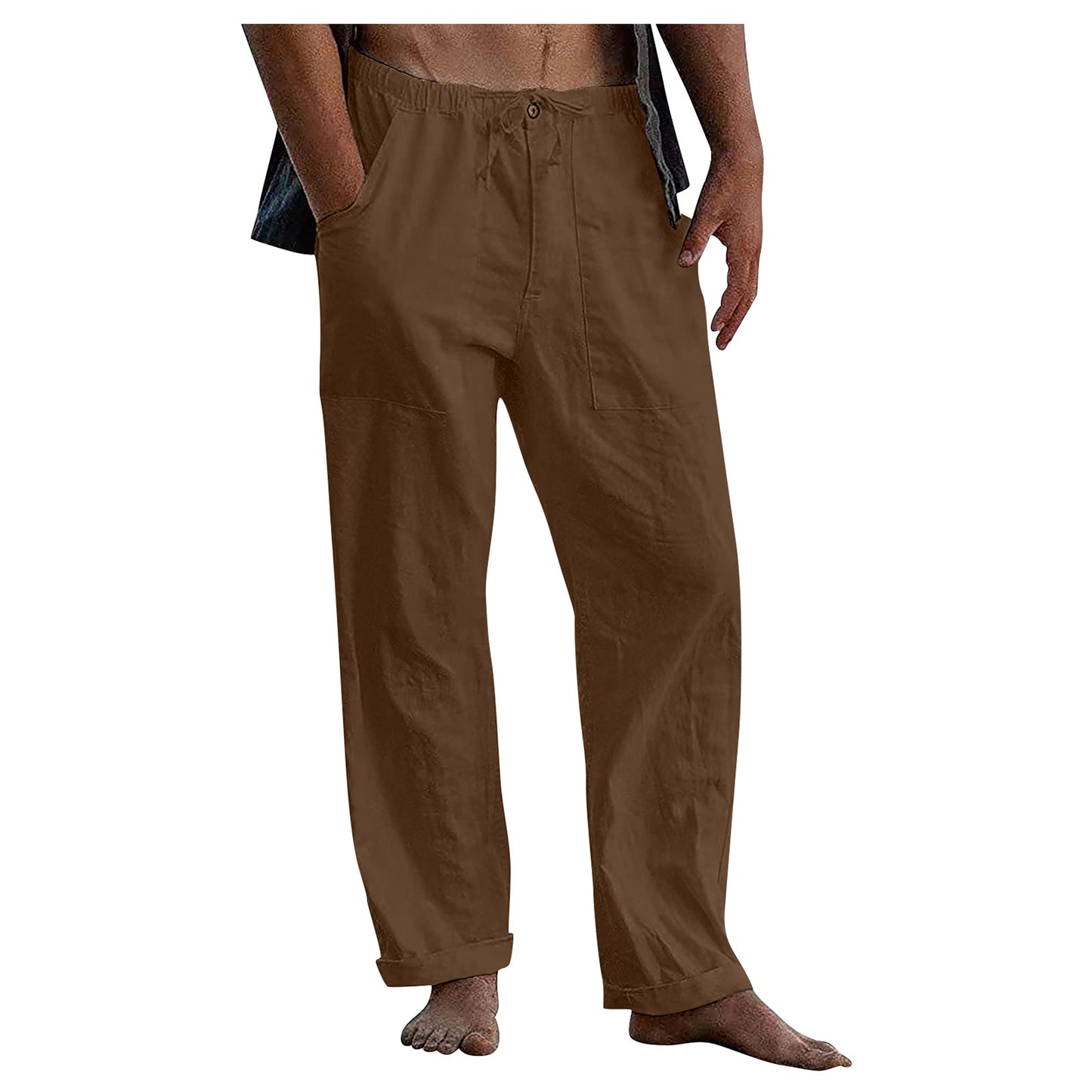 Casual Linen Men's Summer Beach Pants with Elastic Waist