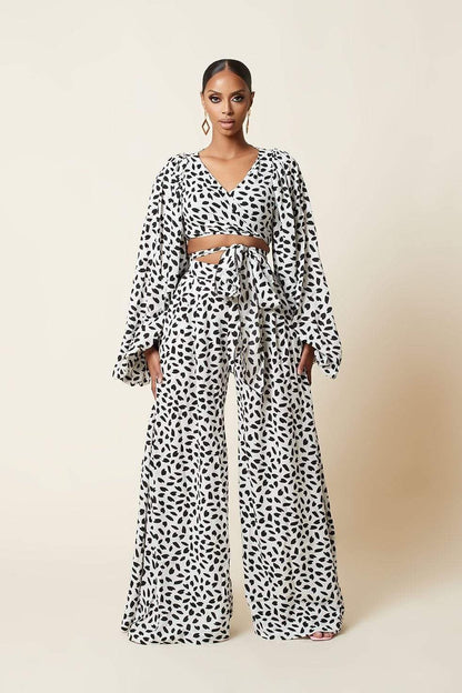 Women Leopard Print Puff Sleeves Suits-STYLEGOING