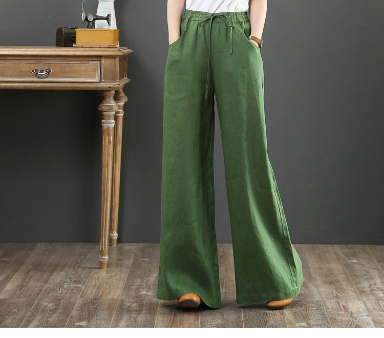 Vintage Cotton High Waist Wide Leg Pants for Women