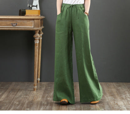 Vintage Cotton High Waist Wide Leg Pants for Women