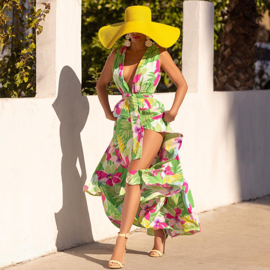 Sexy Floral Print Summer Long Dresses