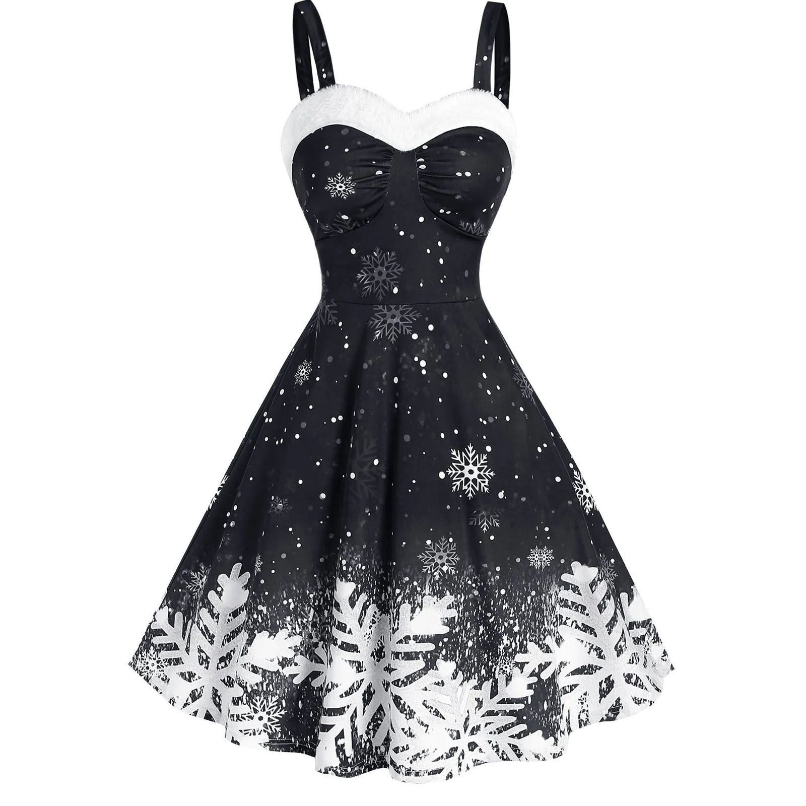 Merry Christmas Suspender Straps Snowflake Women Dresses