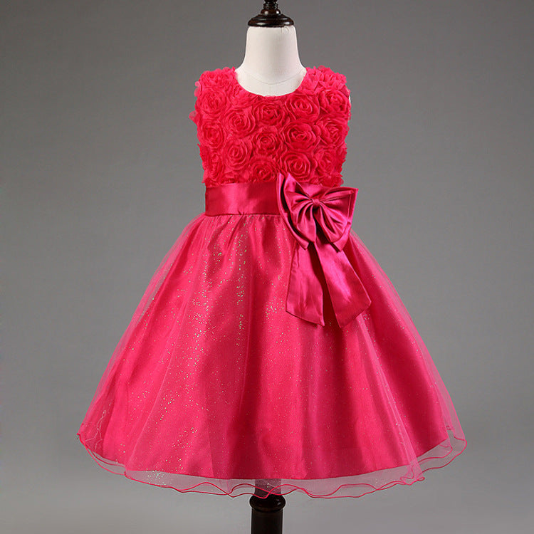 3D Rose Flower Princess Girls Dresses