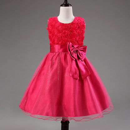 3D Rose Flower Princess Girls Dresses