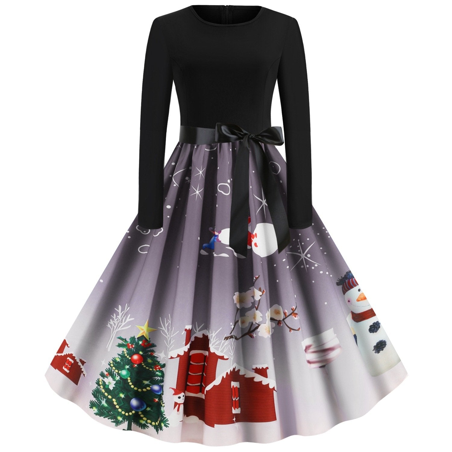Christmas Vintage Round Neck Women Dresses-STYLEGOING