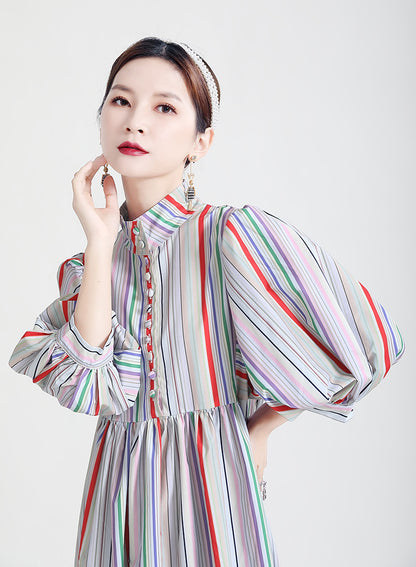 Vintage Rainbow Designed Women Fall Dresses