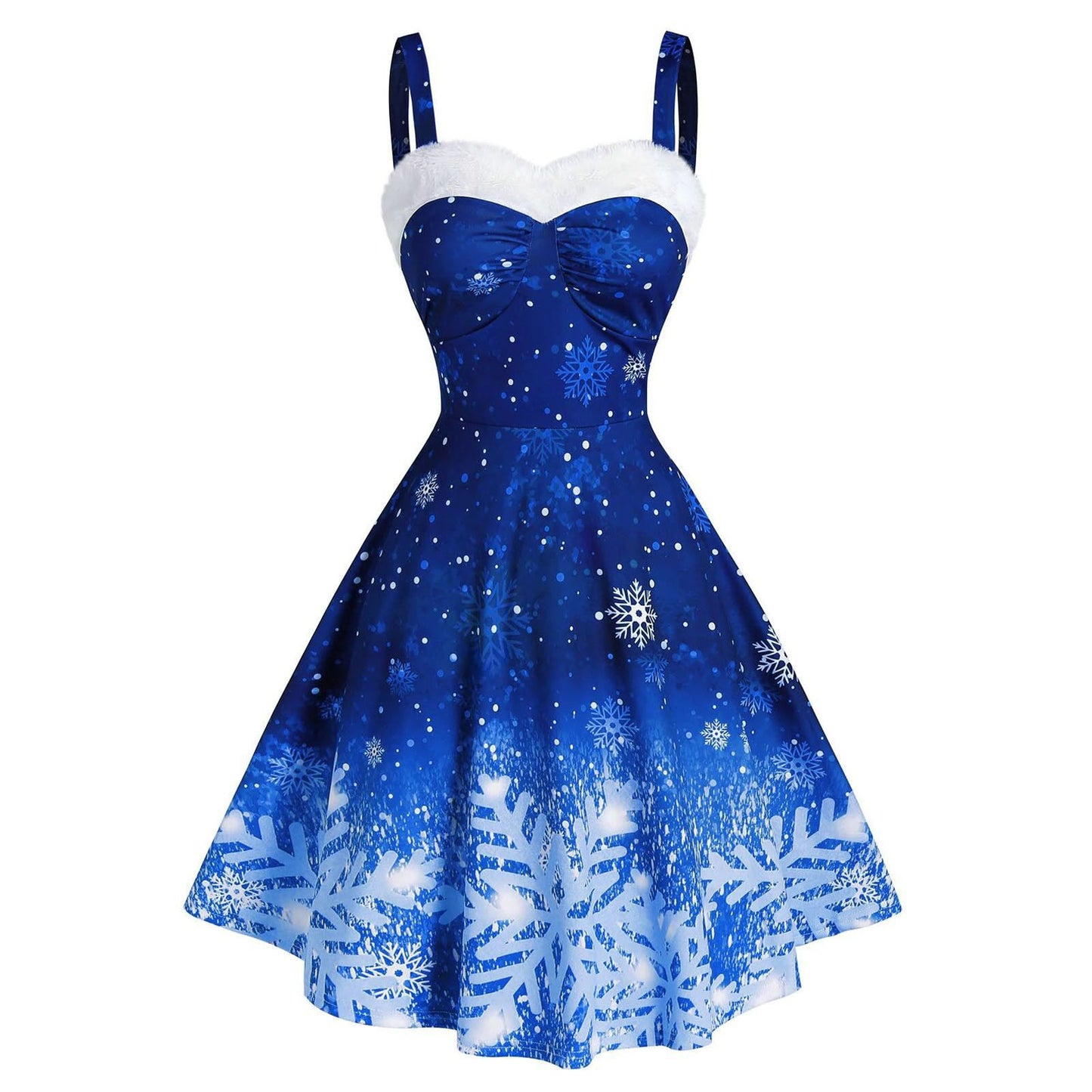 Merry Christmas Suspender Straps Snowflake Women Dresses