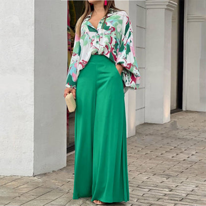 Loose Summer Two Pieces Wide Legs Women Suits