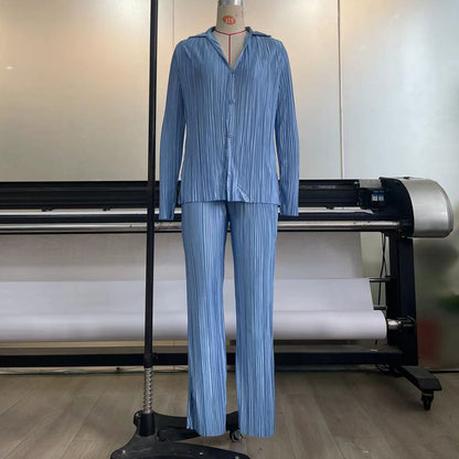 Casual Summer Long Sleeves Shirts and Pants Sleepwear