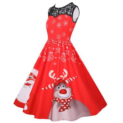 Merry Christmas Fashion Women Lace Sleeves Dresses