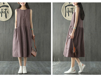 Vintage Sleeveless Linen Summer Midi Dresses