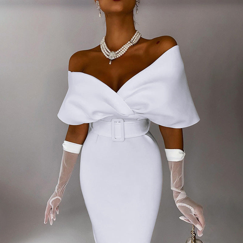 Sexy V Neck High Waist Dresses with Belt