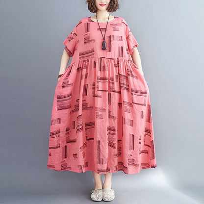 Summer Linen Short Sleeves Long Cozy Dresses