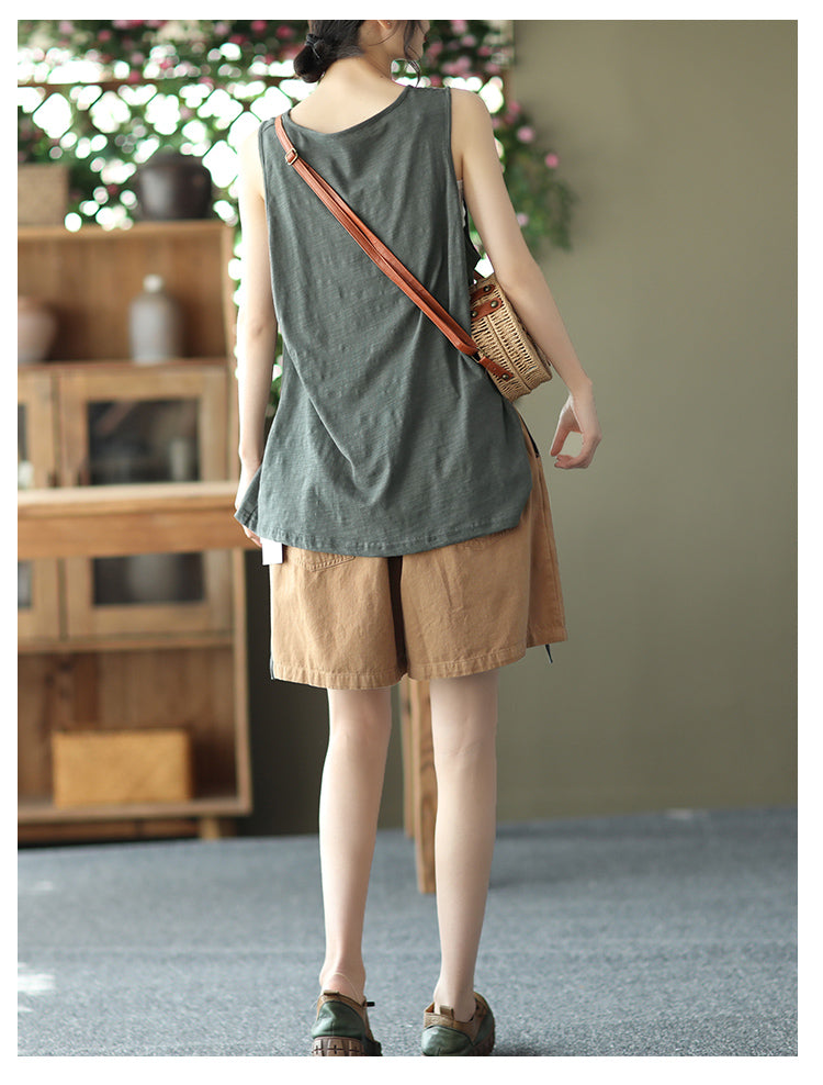 Vintage Cotton Sleeveless Women Crop Tops