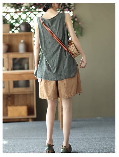 Vintage Cotton Sleeveless Women Crop Tops