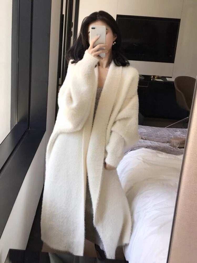 Classy Mink Velvet Cozy Long Knitting Cardigan Coats