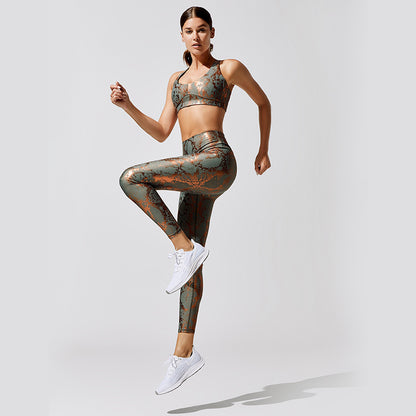 Sexy Elastic Snake Print Sports Suits